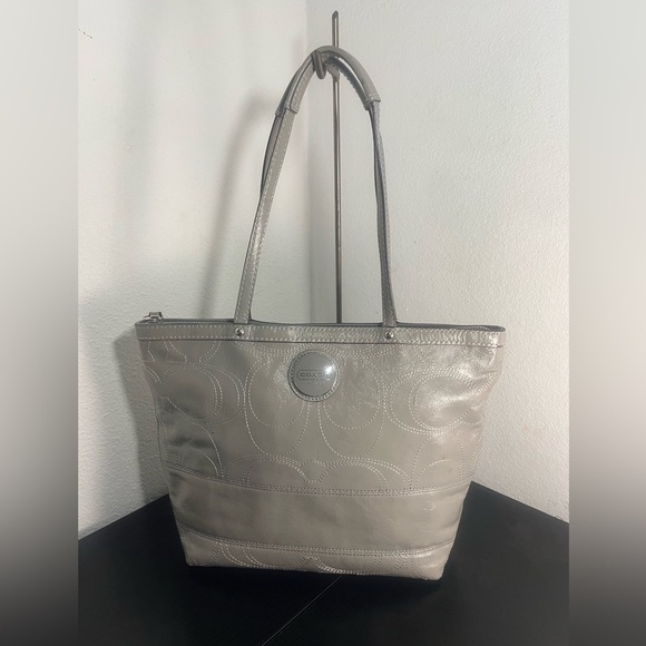 Coach Silver Metallic Tote Bag with Minimalist Design - Picture 1 of 7